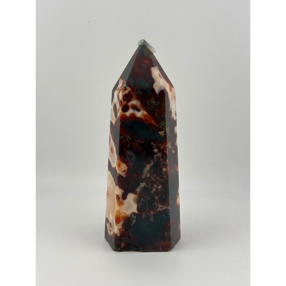 Natural Red Moss Agate Tower Point Polished Crystal Obelisk Stone 5.2" 14.5oz